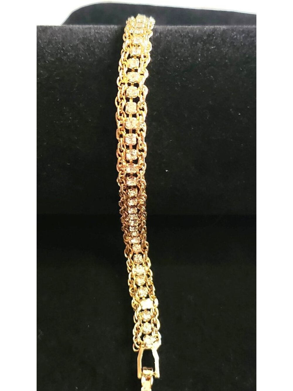 Vintage Sparkling Gold Tone Rhinestone Bracelet Elegant Evening Jewelry Piece
